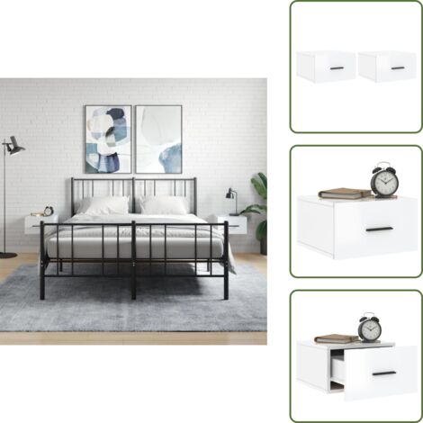 Mesita decorativa - vidaXL Mesitas de noche de pared 2 uds blanco brillo 35x35x20 cm - Mesita auxiliar