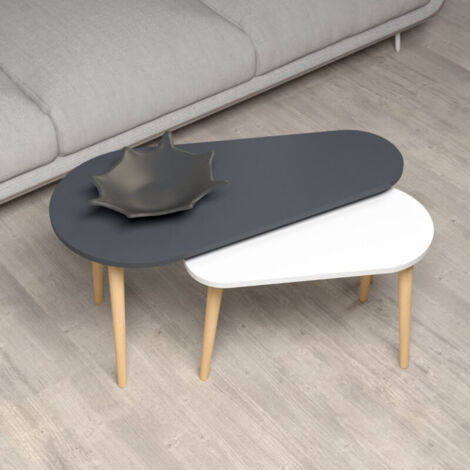Mesita doble Pear blanca y antracita con patas de madera