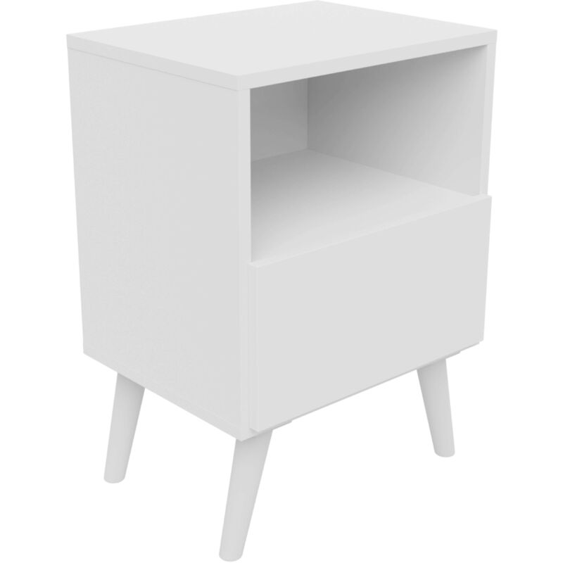 Table de chevet Losi pour chambre style contemporain en blanc avec 1 porte et 1 niche ouverte