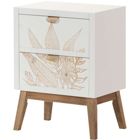 Mesita Madera Talla 2 Cajones 45x30x60 Cm - Natural / Blanco / Dorado