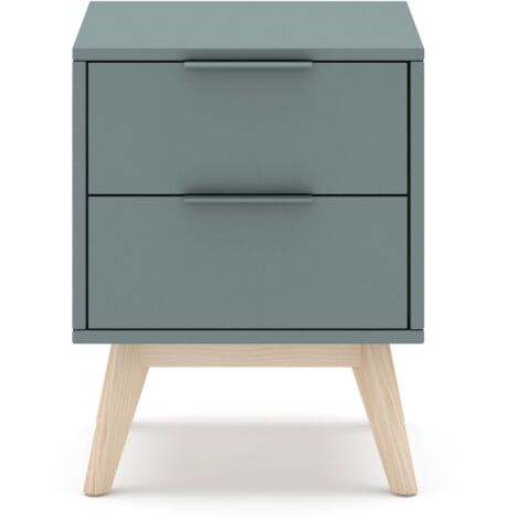 MKRIC Mesita modelo Nicolás 2 cajones acabado verde kaki/cera blanco, 40cm(Ancho) 35cm(Fondo) 53cm(Alto