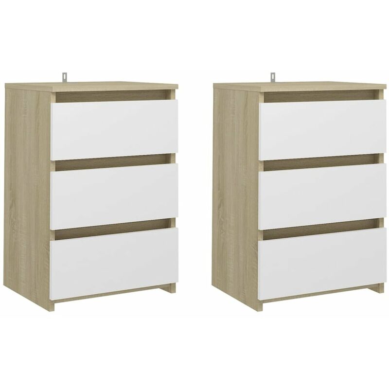 

Mesita noche 2 uds aglomerado blanco roble Sonoma 40x35x62,5 cm