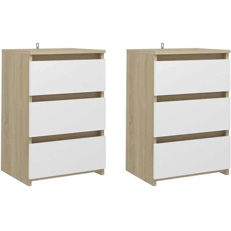 

Mesita noche 2 uds aglomerado blanco roble Sonoma 40x35x62,5 cm