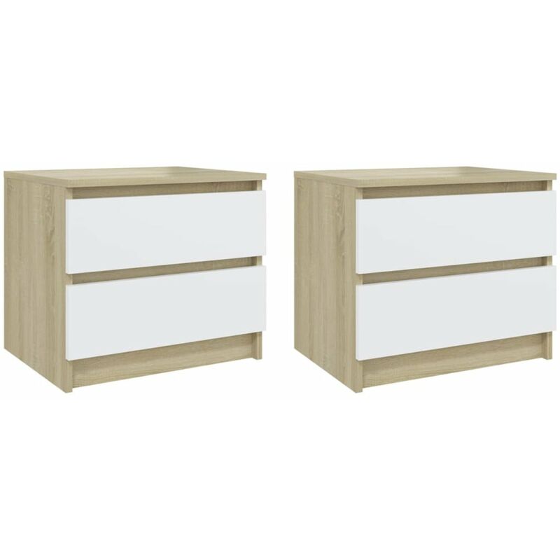 

Mesita noche 2 uds aglomerado blanco roble Sonoma 50x39x43,5 cm