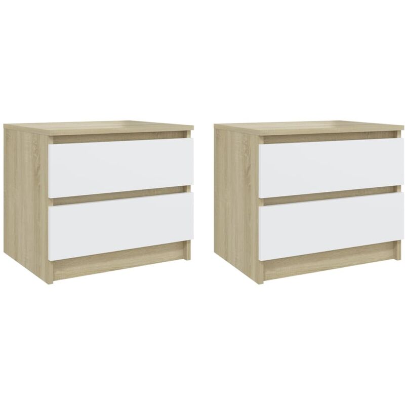 

Mesita noche 2 uds aglomerado blanco roble Sonoma 50x39x43,5 cm