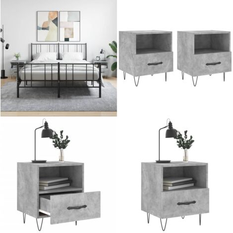 Mesita noche 2 uds madera ingeniería gris hormigón 40x35x47,5cm - Madera de ingeniería - Almacenamiento