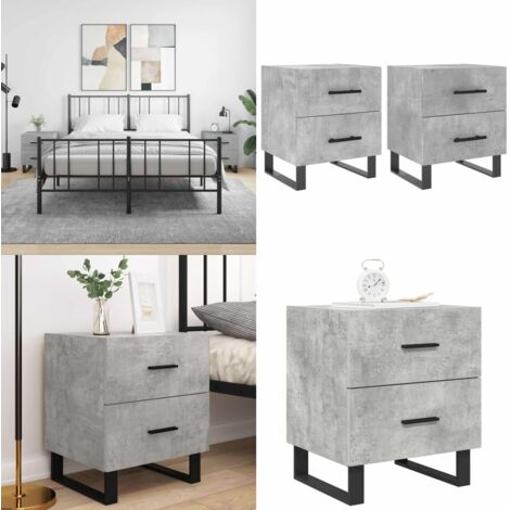 Mesita noche 2 uds madera ingeniería gris hormigón 40x35x47,5cm - Mesita de noche gris hormigón - Mesita de noche madera