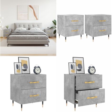 Mesita noche 2 uds madera ingeniería gris hormigón 40x35x47,5cm - Mesita de noche gris hormigón - Mesita de noche madera