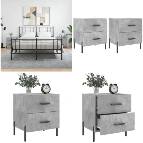 Mesita noche 2 uds madera ingeniería gris hormigón 40x35x47,5cm - Mesita de noche gris hormigón - Mesita de noche madera