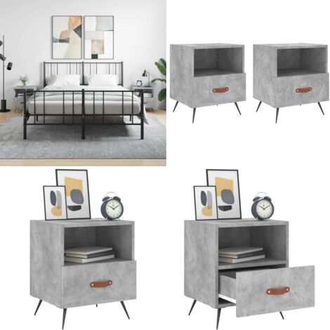 Mesita noche 2 uds madera ingeniería gris hormigón 40x35x47,5cm - Mesita de noche gris hormigón - Mesita de noche madera ingeniería
