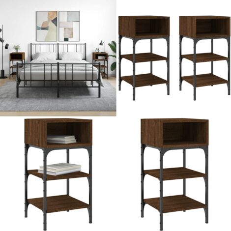 Mesita noche 2 uds madera ingeniería marrón roble 35x34,5x70 cm - Mesita de noche madera - Mesita de noche madera contrachapada