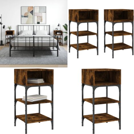 Mesita noche 2 uds madera ingeniería roble ahumado 35x34,5x70cm - Mesita de noche de madera - Mesita de noche con patas ajustables