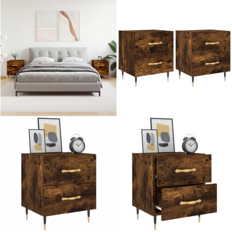 Mesita noche 2 uds madera ingeniería roble ahumado 40x35x47,5cm - Mesita auxiliar - Madera contrachapada