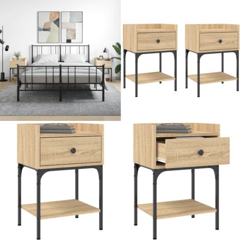 Mesita noche 2 uds madera ingeniería roble Sonoma 40,5x31x60 cm - Mesita de noche de madera - Mesita de noche con patas ajustables