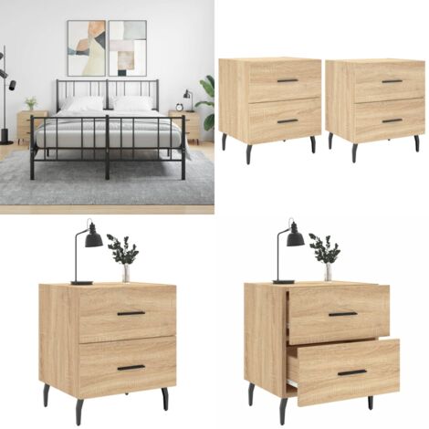 Mesita noche 2 uds madera ingeniería roble Sonoma 40x35x47,5 cm - Mesita de noche de madera - Mesita de noche con cajones
