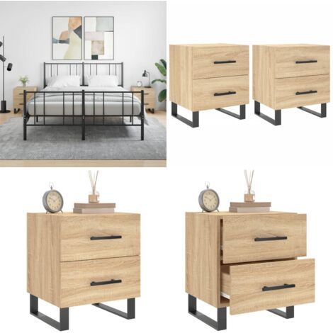 Mesita noche 2 uds madera ingeniería roble Sonoma 40x35x47,5 cm - Mesita de noche de madera - Mesita de noche con cajones