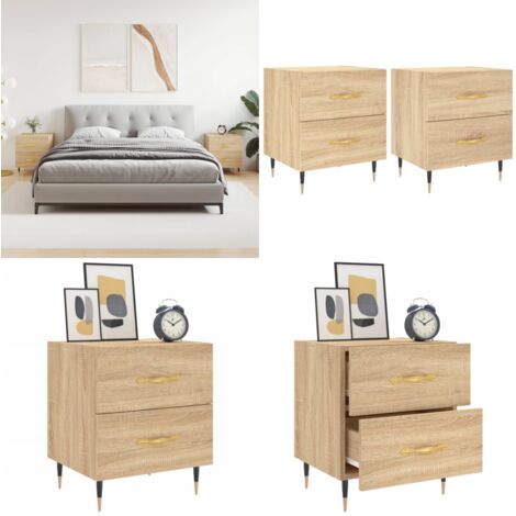 Mesita noche 2 uds madera ingeniería roble Sonoma 40x35x47,5 cm - Mesita de noche de madera - Mesita de noche con cajones