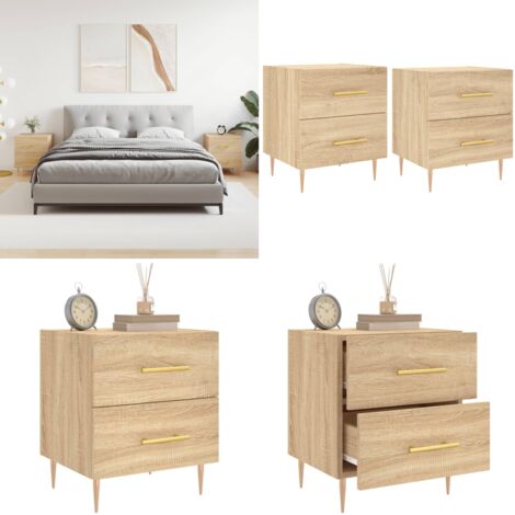 Mesita noche 2 uds madera ingeniería roble Sonoma 40x35x47,5 cm - Mesita de noche de madera - Mesita de noche con cajones