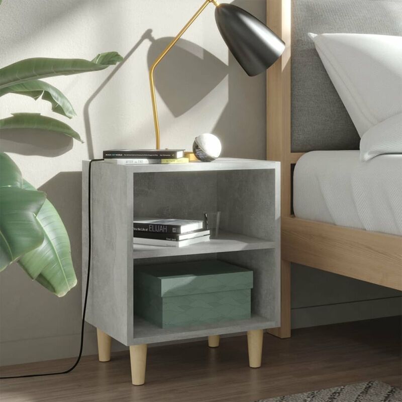 

Mesita noche con patas madera maciza gris hormigon 40x30x50 cm