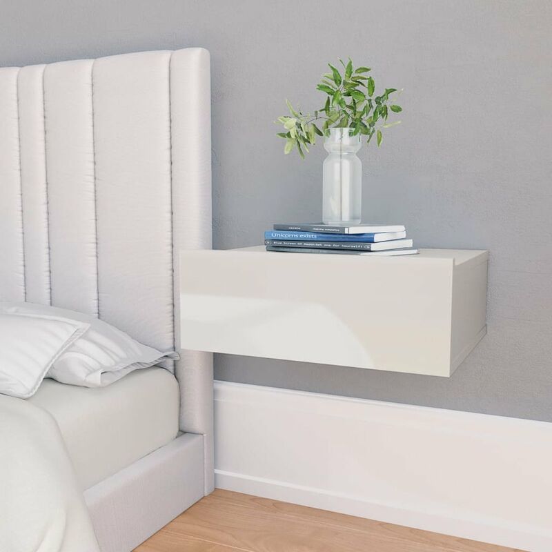 

Mesita noche flotante 2 uds aglomerado blanco brillo 40x30x15cm