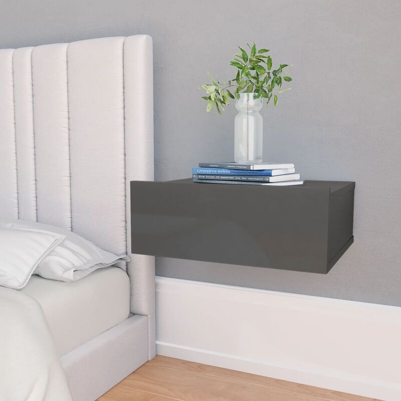 

Mesita noche flotante 2 uds aglomerado gris brillo 40x30x15 cm - Gris