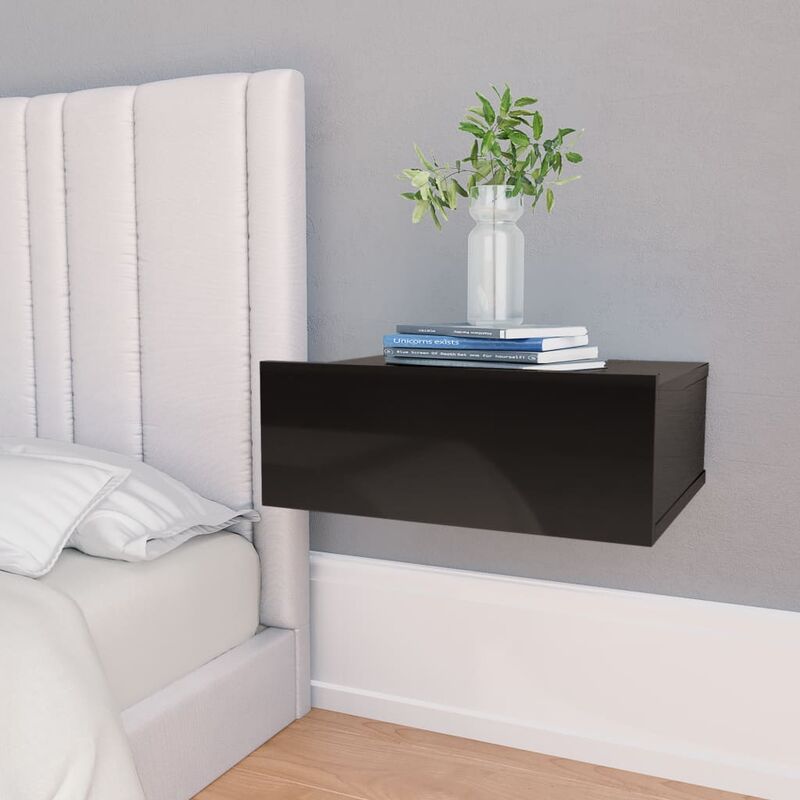 

Mesita noche flotante 2 uds aglomerado negro brillo 40x30x15 cm