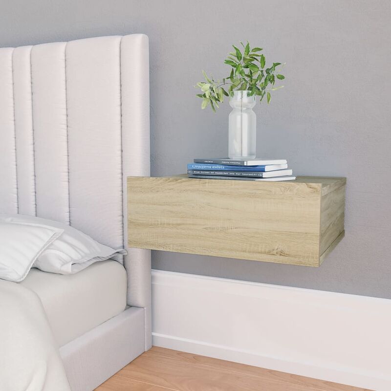 

Mesita noche flotante 2 uds aglomerado roble Sonoma 40x30x15 cm