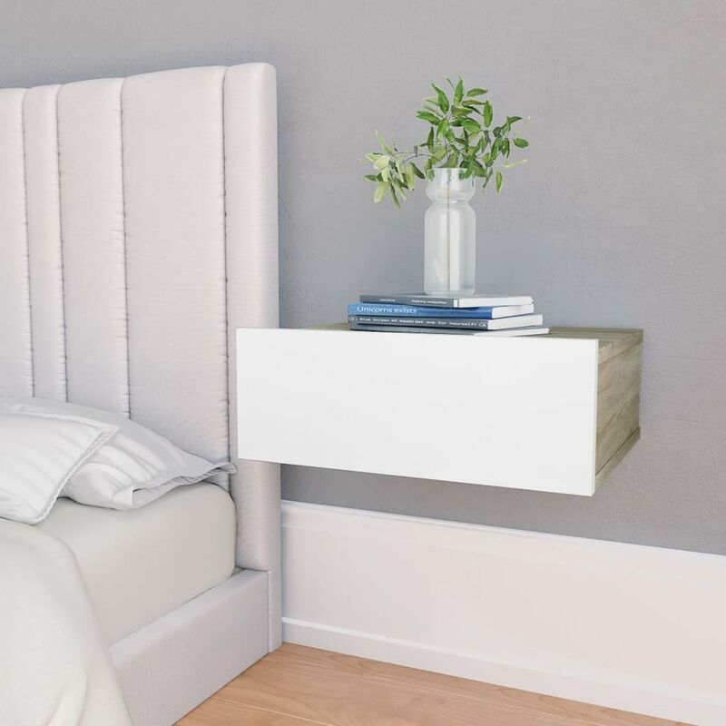 

Mesita noche flotante aglomerado roble Sonoma blanco 40x30x15cm
