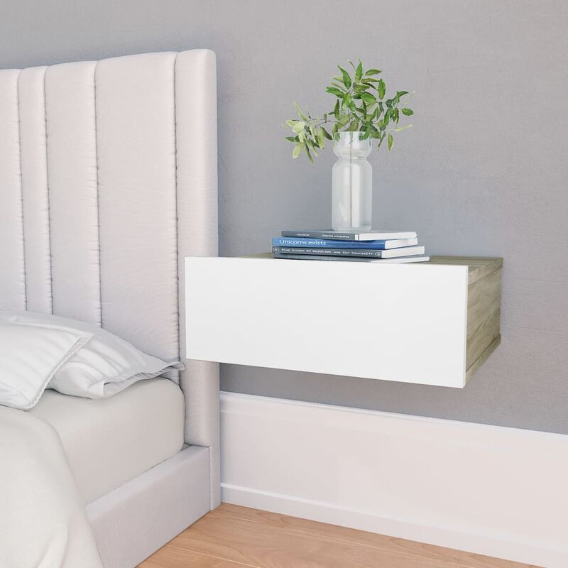 

Mesita noche flotante aglomerado roble Sonoma blanco 40x30x15cm - Multicolor