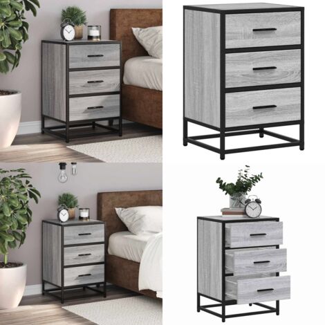 Mesita noche madera ingeniería gris sonoma 40x34,5x60 cm metal - Madera de ingeniería - Mesita de noche gris