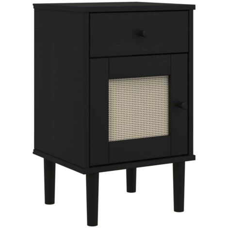 Mesita noche SENJA aspecto ratán madera pino negro 40x35x65 cm vidaXL