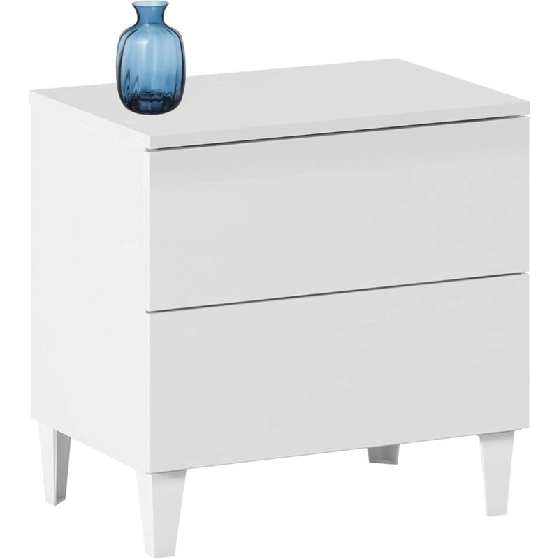

Mesita o mesilla de noche moderna blanca con 2 cajones de dormitorio 49x50x34cm