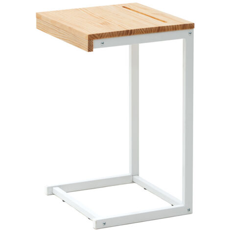 Mesita Ordenador Sofá Industrial 36x50x63cm Blanca en madera maciza de pino acabado natural estilo nórdico industrial Box Furniture