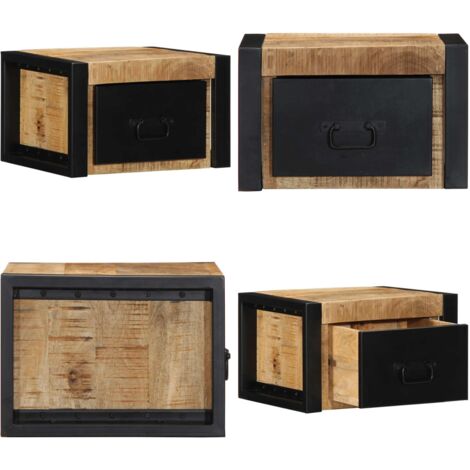 Mesitas de noche 2 piezas 40x35x25cm madera maciza rugosa mango - Mesita de noche de pared - Mesita de noche de madera