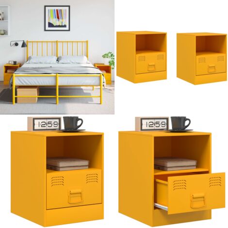 Mesitas de noche 2 uds acero amarillo mostaza 34,5x39x44 cm - Mesitas de noche - Mesita de noche acero