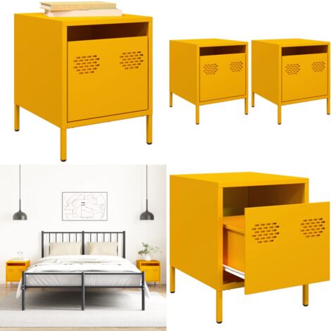 Mesitas de noche 2 uds acero amarillo mostaza 35x39x43,5 cm - Mesita de noche acero - Mesita de noche industrial