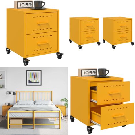 Mesitas de noche 2 uds acero amarillo mostaza 36x39x43,5 cm - Mesita de noche acero - Mesita de noche amarillo mostaza