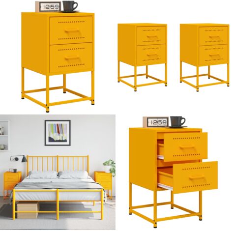 Mesitas de noche 2 uds acero amarillo mostaza 36x39x60,5 cm - Mesita de noche acero - Mesita de noche industrial