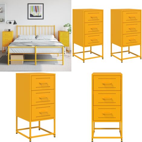 Mesitas de noche 2 uds acero amarillo mostaza 36x39x78 cm - Mesita de noche acero - Mesita de noche industrial