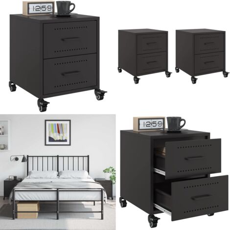 Mesitas de noche 2 uds acero negra 36x39x43,5 cm - Mesitas de noche - Mesita de noche acero
