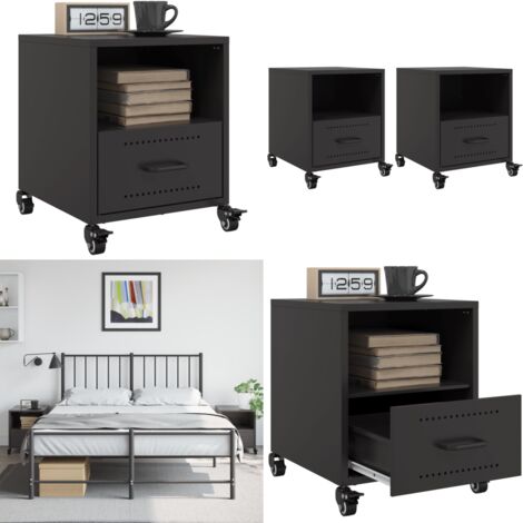 Mesitas de noche 2 uds acero negra 36x39x43,5 cm - Mesitas de noche - Mesita de noche acero