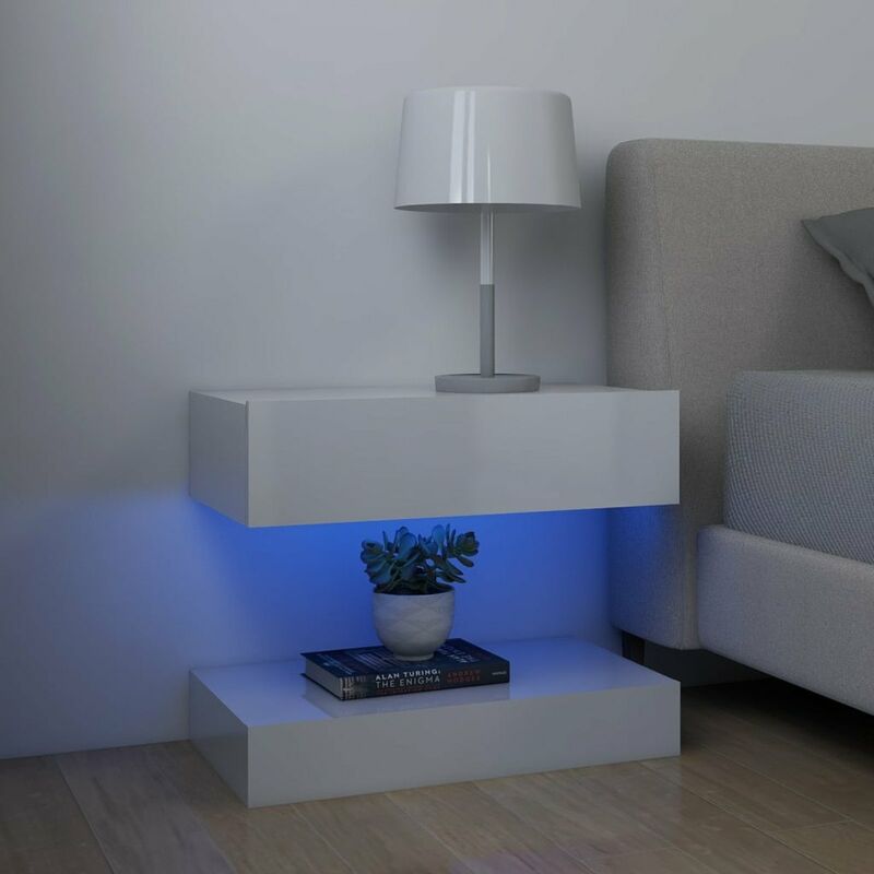 

Happyshopping - Mesitas de noche 2 uds aglomerado blanco brillante 60x35 cm