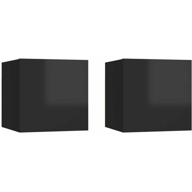 

Mesitas de noche 2 uds aglomerado negro brillante 30,5x30x30 cm