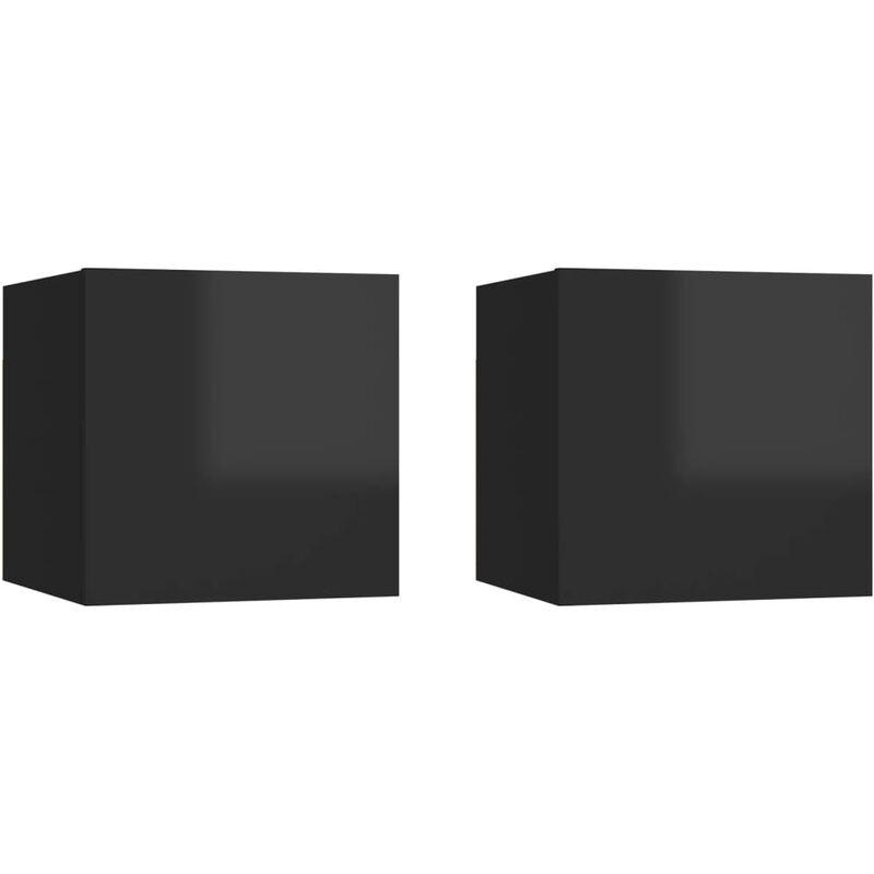 

Mesitas de noche 2 uds aglomerado negro brillante 30,5x30x30 cm