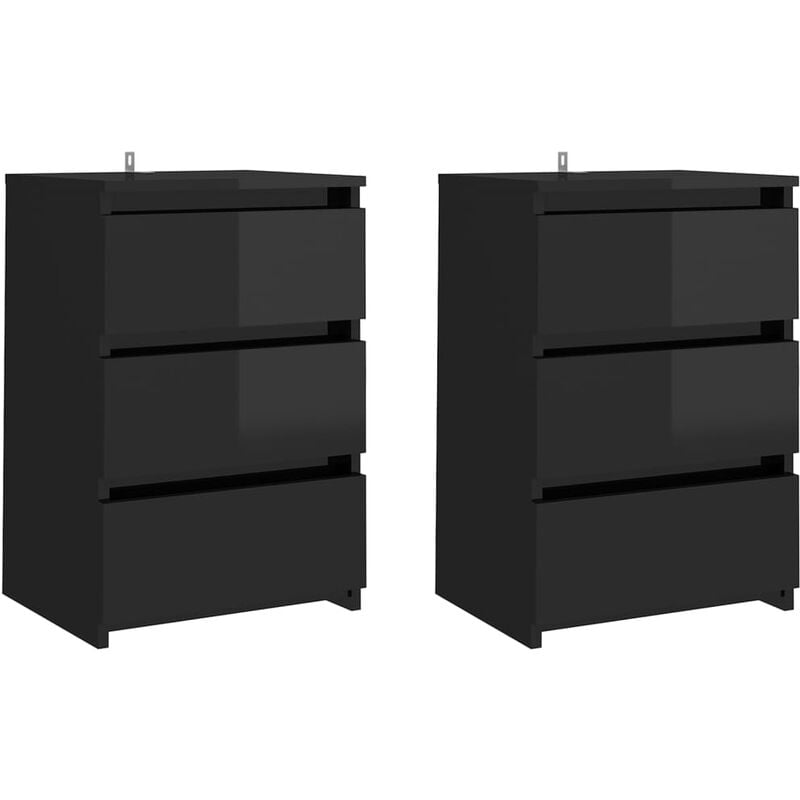 

Mesitas de noche 2 uds aglomerado negro brillante 40x35x62,5 cm
