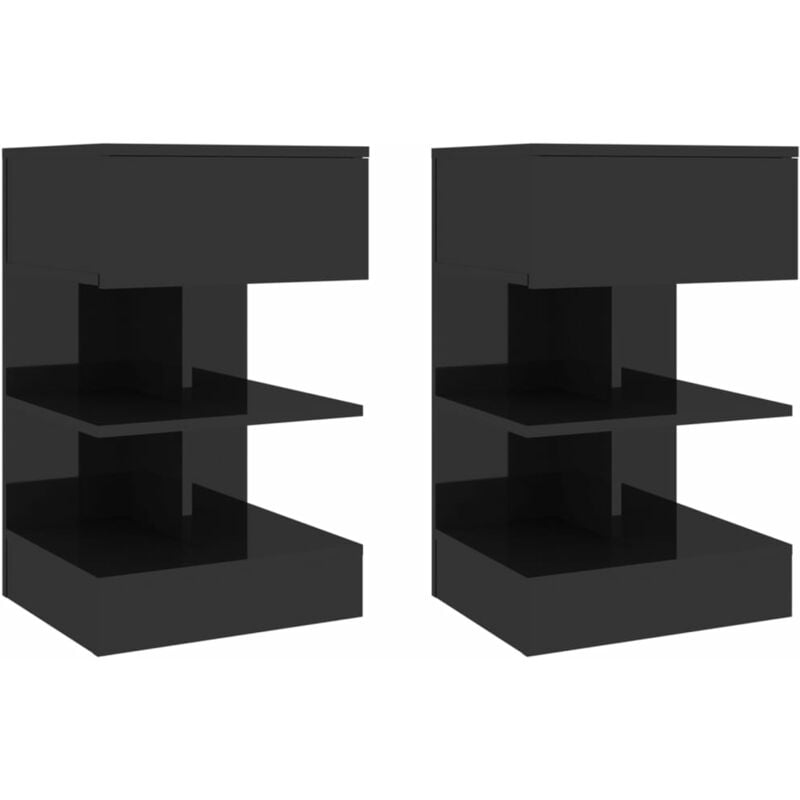 

Mesitas de noche 2 uds aglomerado negro con brillo 40x35x65 cm