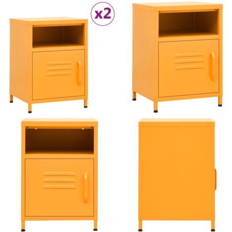 Mesitas de noche 2 uds amarillo mostaza acero 35x35x51 cm - Mesitas de noche - Mesitas auxiliares