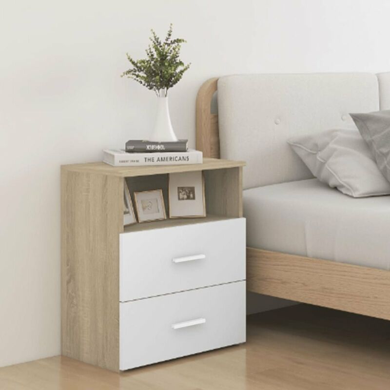 

Mesitas de noche 2 uds blanco roble Sonoma 50x32x60cm