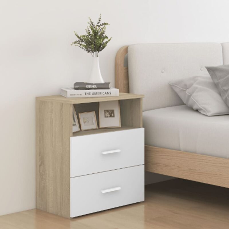 

Mesitas de noche 2 uds blanco roble Sonoma 50x32x60cm