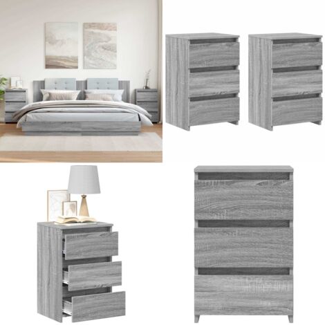 Mesitas de noche 2 uds contrachapado gris Sonoma 40x35x62,5 cm - Mesita de noche gris - Mesita de noche con cajones